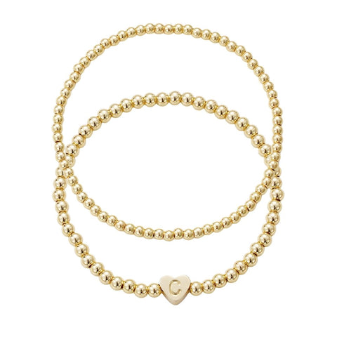 14k Gold Plated Ball Bead Initial Bracelet Set