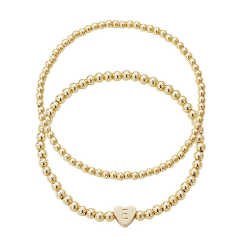 14k Gold Plated Ball Bead Initial Bracelet Set