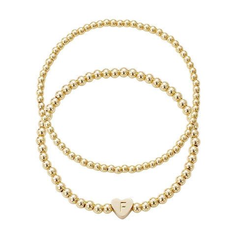 14k Gold Plated Ball Bead Initial Bracelet Set