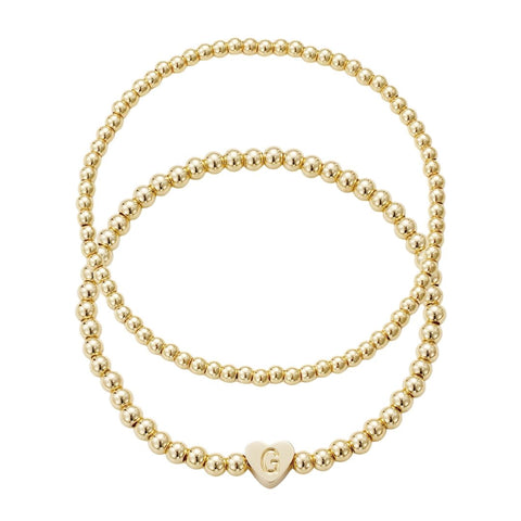 14k Gold Plated Ball Bead Initial Bracelet Set