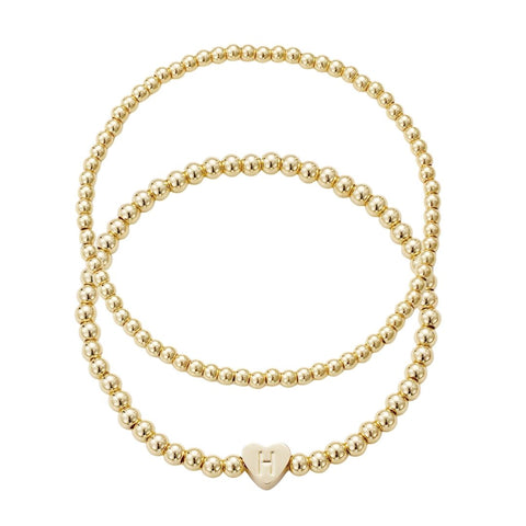 14k Gold Plated Ball Bead Initial Bracelet Set