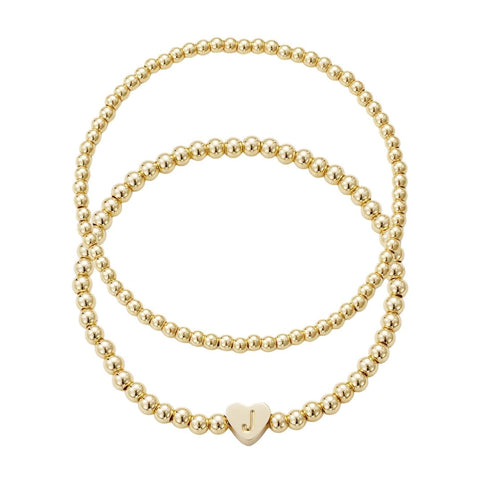 14k Gold Plated Ball Bead Initial Bracelet Set