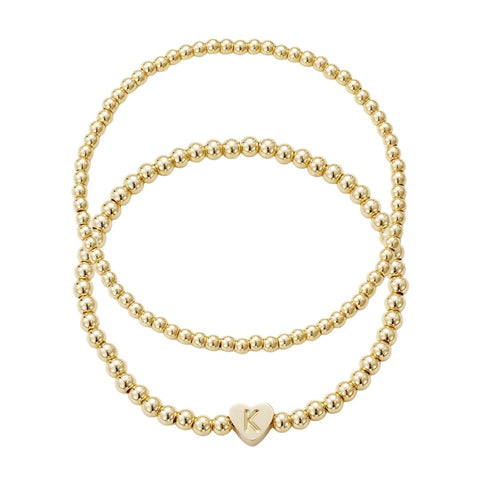 14k Gold Plated Ball Bead Initial Bracelet Set