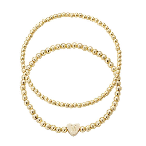 14k Gold Plated Ball Bead Initial Bracelet Set