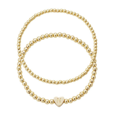 14k Gold Plated Ball Bead Initial Bracelet Set