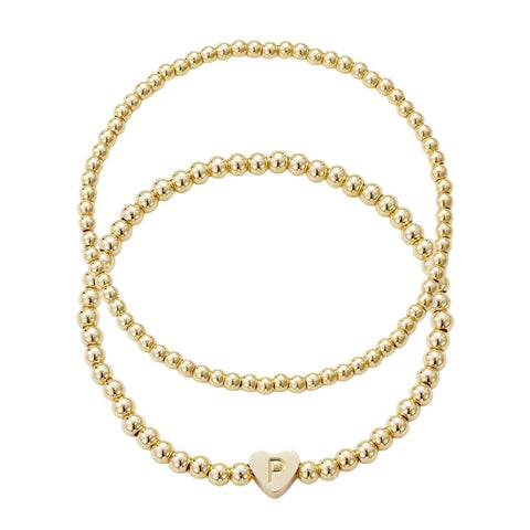 14k Gold Plated Ball Bead Initial Bracelet Set