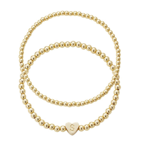 14k Gold Plated Ball Bead Initial Bracelet Set