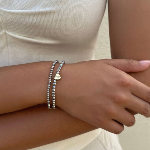 Silver Plated Ball Bead Initial Bracelet Set