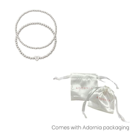 Silver Plated Ball Bead Initial Bracelet Set