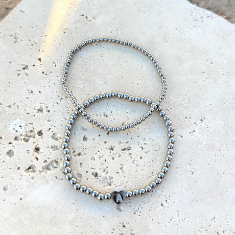 Silver Plated Ball Bead Initial Bracelet Set