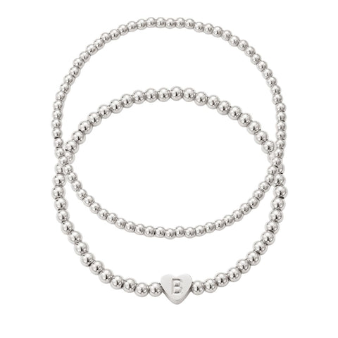 Silver Plated Ball Bead Initial Bracelet Set