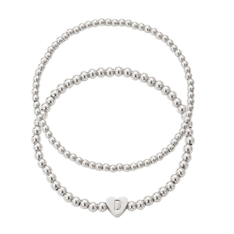 Silver Plated Ball Bead Initial Bracelet Set