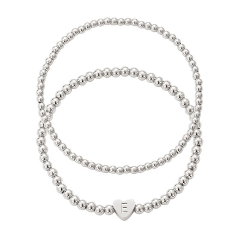 Silver Plated Ball Bead Initial Bracelet Set