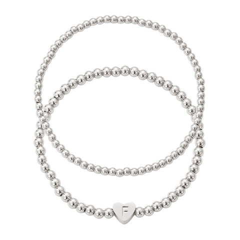 Silver Plated Ball Bead Initial Bracelet Set