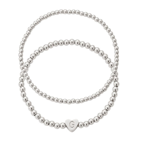Silver Plated Ball Bead Initial Bracelet Set