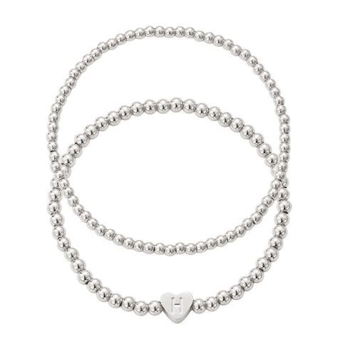 Silver Plated Ball Bead Initial Bracelet Set
