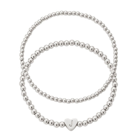 Silver Plated Ball Bead Initial Bracelet Set