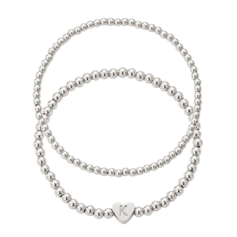 Silver Plated Ball Bead Initial Bracelet Set