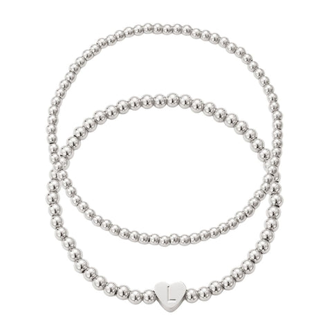 Silver Plated Ball Bead Initial Bracelet Set