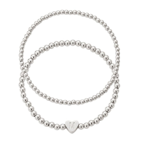 Silver Plated Ball Bead Initial Bracelet Set