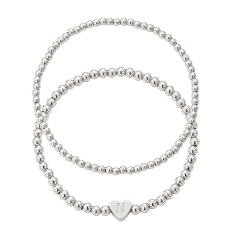 Silver Plated Ball Bead Initial Bracelet Set