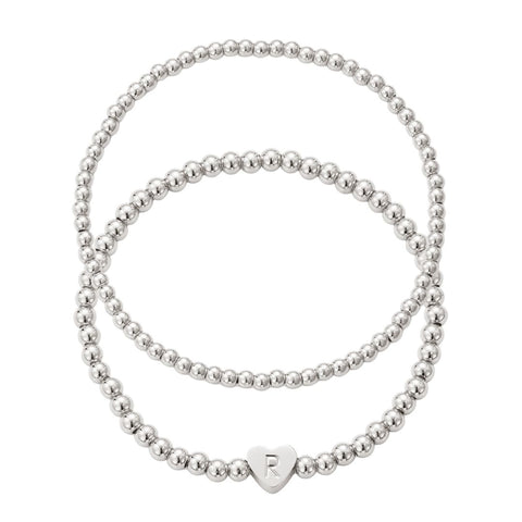 Silver Plated Ball Bead Initial Bracelet Set