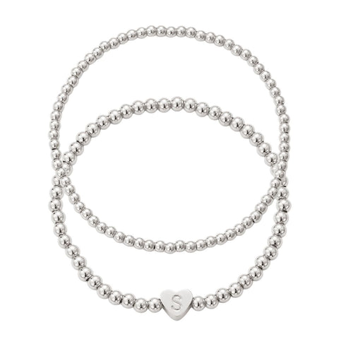 Silver Plated Ball Bead Initial Bracelet Set