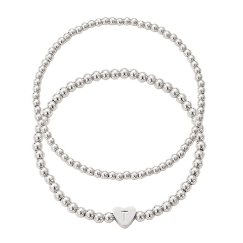 Silver Plated Ball Bead Initial Bracelet Set