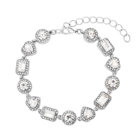 Silver Plated Crystal Halo Heart Chain Bracelet