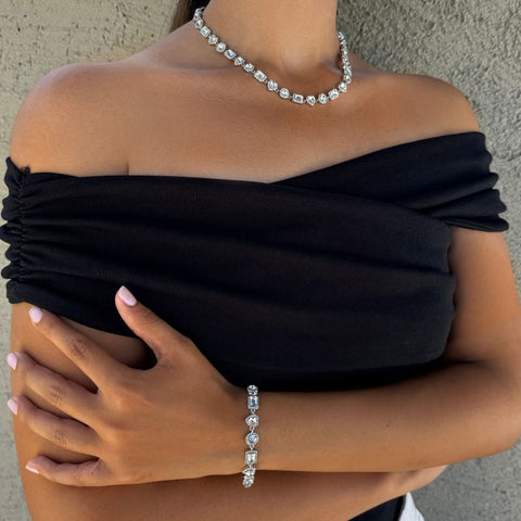 Silver Plated Crystal Halo Heart Chain Bracelet