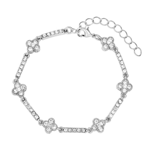 Silver Plated Crystal Clover Tennis Bracelet