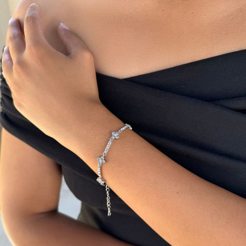 Silver Plated Crystal Clover Tennis Bracelet