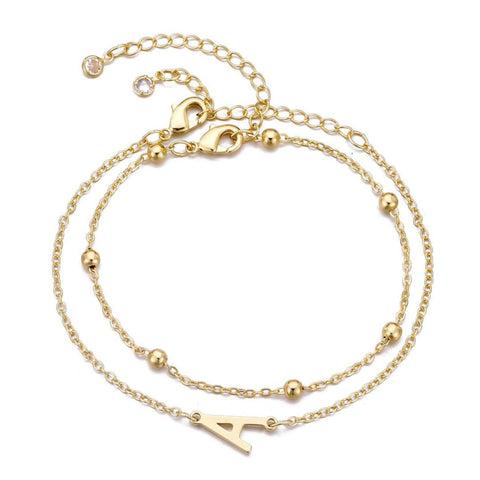 14k Gold Plated Initial Bracelet Set