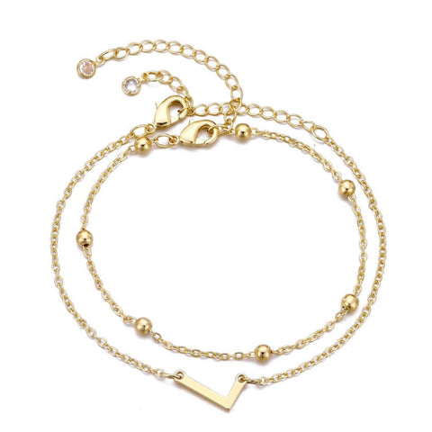 14k Gold Plated Initial Bracelet Set