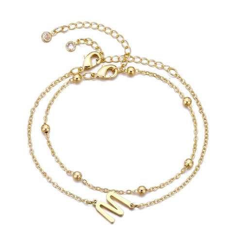 14k Gold Plated Initial Bracelet Set