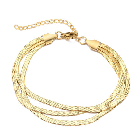 Tarnish Resistant 18k Gold Plated Multi-Strand Herringbone Chain Bracelet
