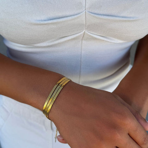 Tarnish Resistant 18k Gold Plated Multi-Strand Herringbone Chain Bracelet