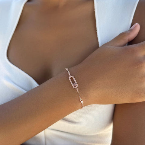 14k Rose Gold Plated Dancing Stone CZ Bracelet