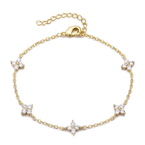 14k Yellow Gold Plated CZ Flower Station Bracelet