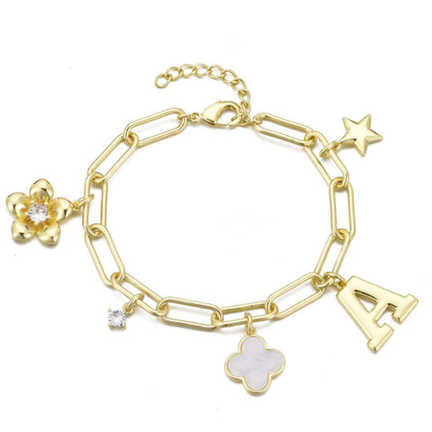 14k Yellow Gold Plated Initial Chunky Charm Bracelet