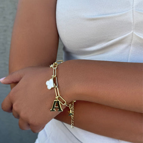 14k Yellow Gold Plated Initial Chunky Charm Bracelet