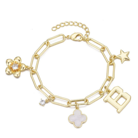 14k Yellow Gold Plated Initial Chunky Charm Bracelet