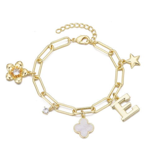 14k Yellow Gold Plated Initial Chunky Charm Bracelet
