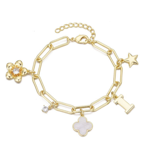 14k Yellow Gold Plated Initial Chunky Charm Bracelet