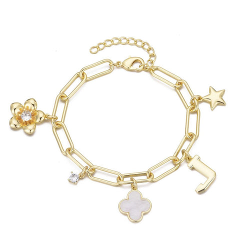 14k Yellow Gold Plated Initial Chunky Charm Bracelet