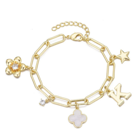 14k Yellow Gold Plated Initial Chunky Charm Bracelet