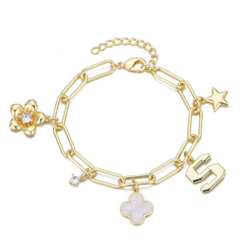 14k Yellow Gold Plated Initial Chunky Charm Bracelet