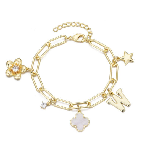 14k Yellow Gold Plated Initial Chunky Charm Bracelet