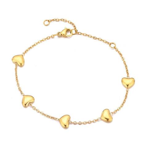 Tarnish Resistant 18k Gold Plated Heart Station Bracelet