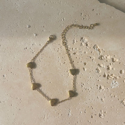 Tarnish Resistant 18k Gold Plated Heart Station Bracelet
